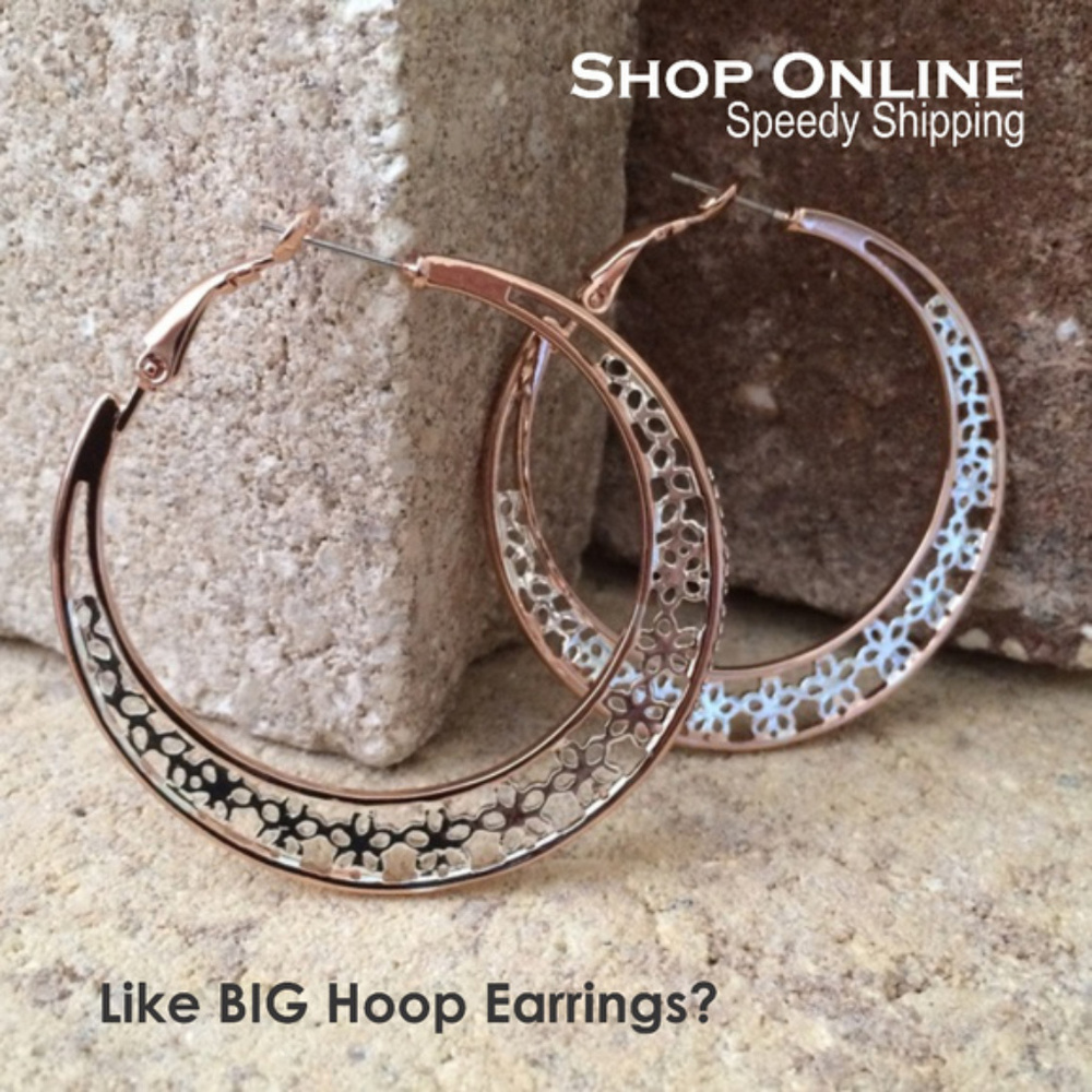 Gorgeous BIG Hoop Earrings 14K Rose Plated
